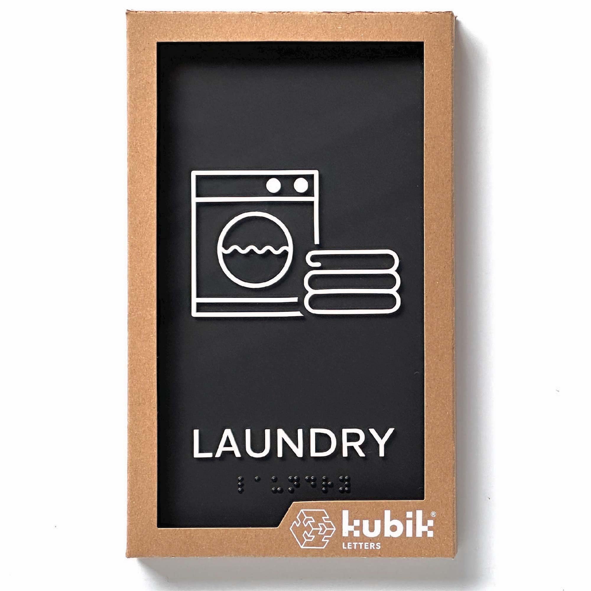 ADA Compliant Kubik Letters Laundry Room Sign - Modern Design with Grade 2 Braille & 3M Double-Sided Tape - Perfect for Apartments, Hotels, and Commercial Spaces