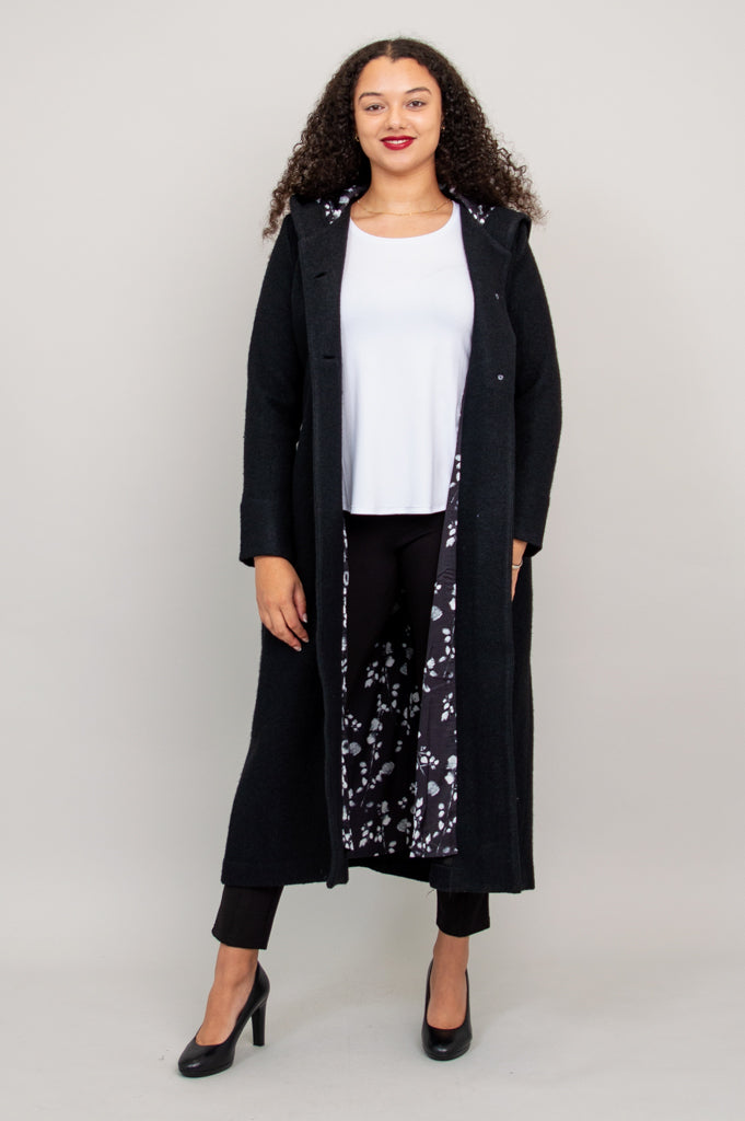 Premium Black Boiled Wool Catherine Coat for Women - Elegant Winter Outerwear for Office, Travel & Casual Wear