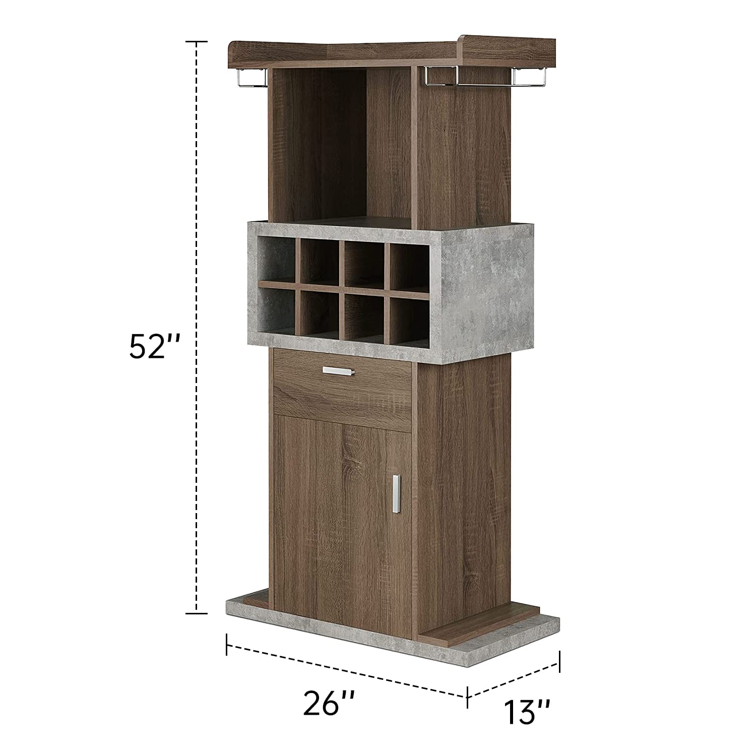 Industrial Wine Bar Cabinet with Storage - Cement Inspired Design Liquor & Glass Display Buffet for Living Room | Home Bar, Coffee Bar & Dining Room Accent Furniture (Brown)
