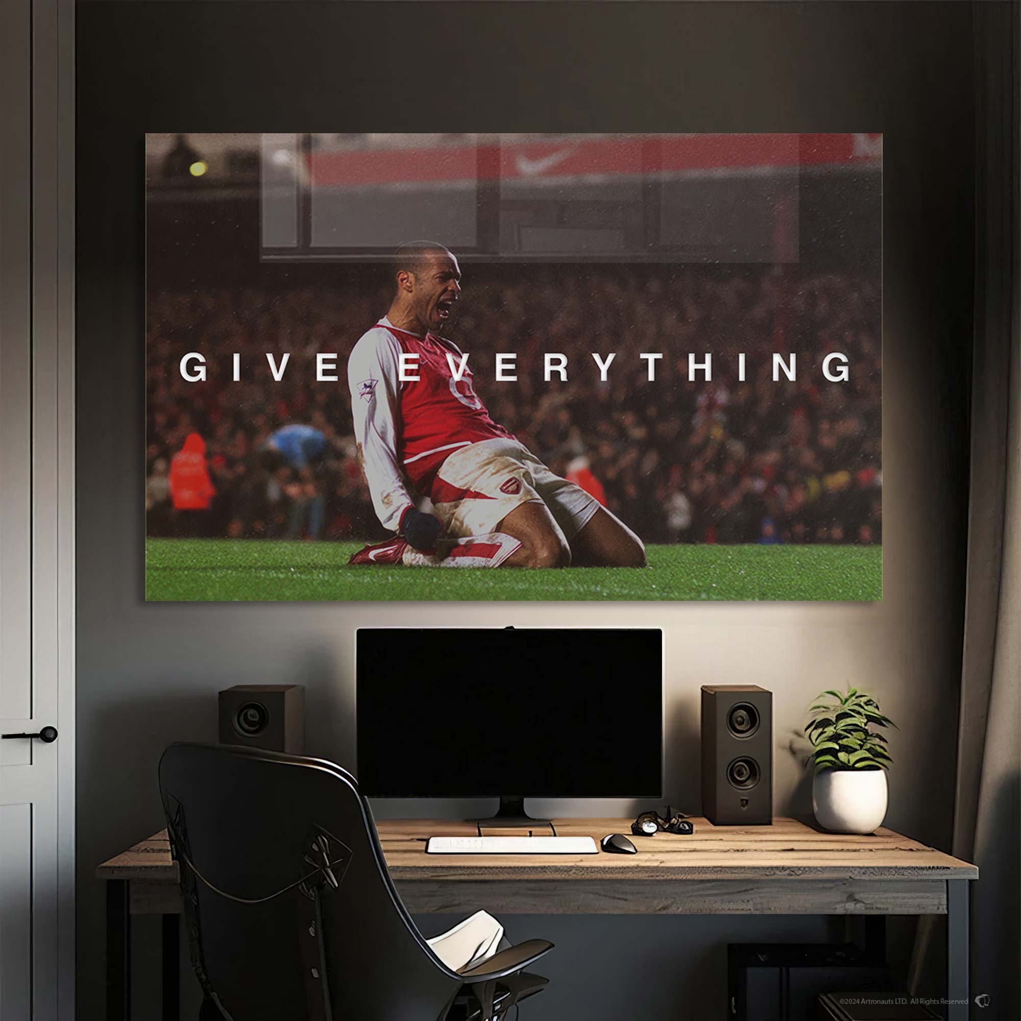 Thierry Henry 'Give Everything' Tempered Glass Wall Art - Premium Soccer Decor for Living Room, Office & Man Cave