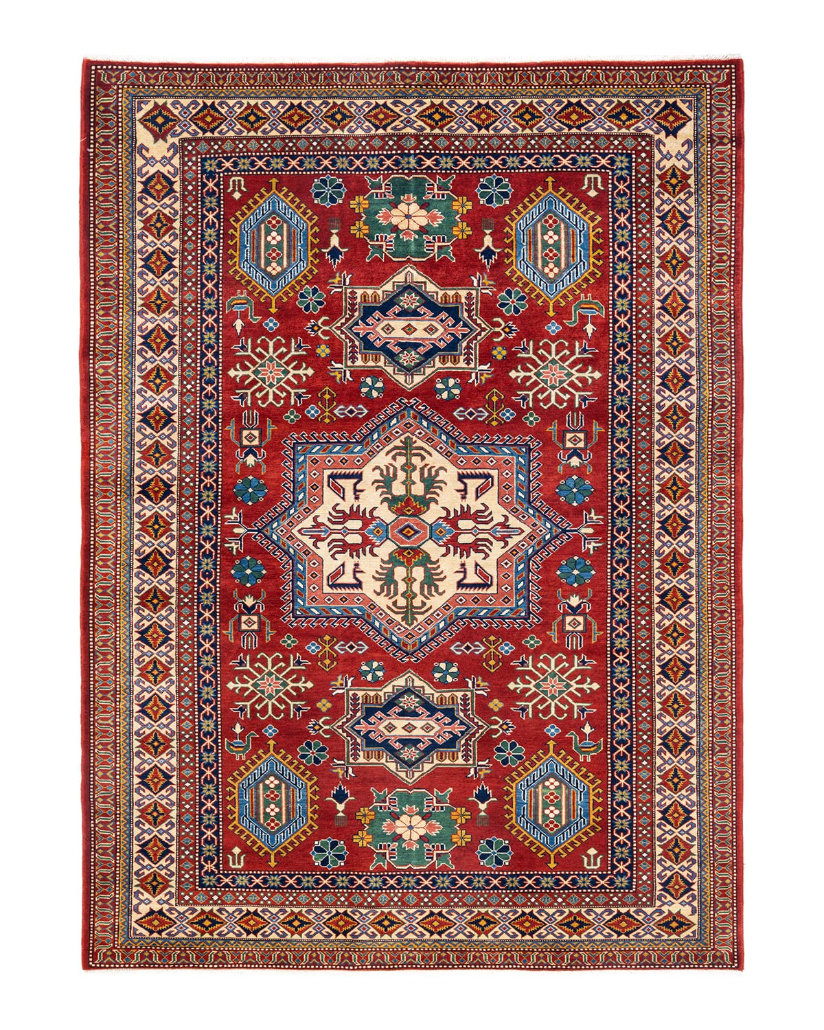 Handmade Bohemian Tribal Orange Wool Area Rug 6x9 ft - One of a Kind Hand Knotted Solo Rugs for Living Room, Bedroom & Boho Home Decor