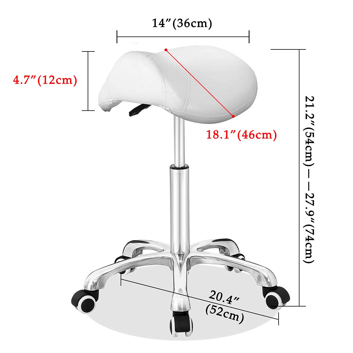 Antlu Adjustable Hydraulic Rolling Saddle Stool - White Backless Office Chair with Wheels for Massage Therapists, Salon Technicians, Kitchen & Spa Use - Perfect for Hairdressing, Tattoo Parlors, and Medical Clinics