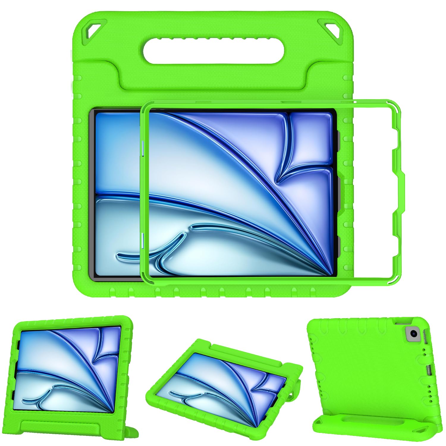 BMOUO Shockproof Kids Case for iPad Air 11-inch M3 (2025) / M2 (2024), iPad Air 5th Gen (2022) / Air 4th Gen (2020) 10.9 Inch - Convertible Handle Stand Protective Cover for Children, Green - Perfect for Home Learning, Travel & Playtime