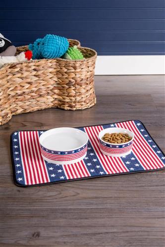 Premium Flag Pet Bowl - Porcelain Ceramic Dog Cat Dish with Non-Slip Silicone Base | Perfect for Indoor/Outdoor Feeding & Travel Use