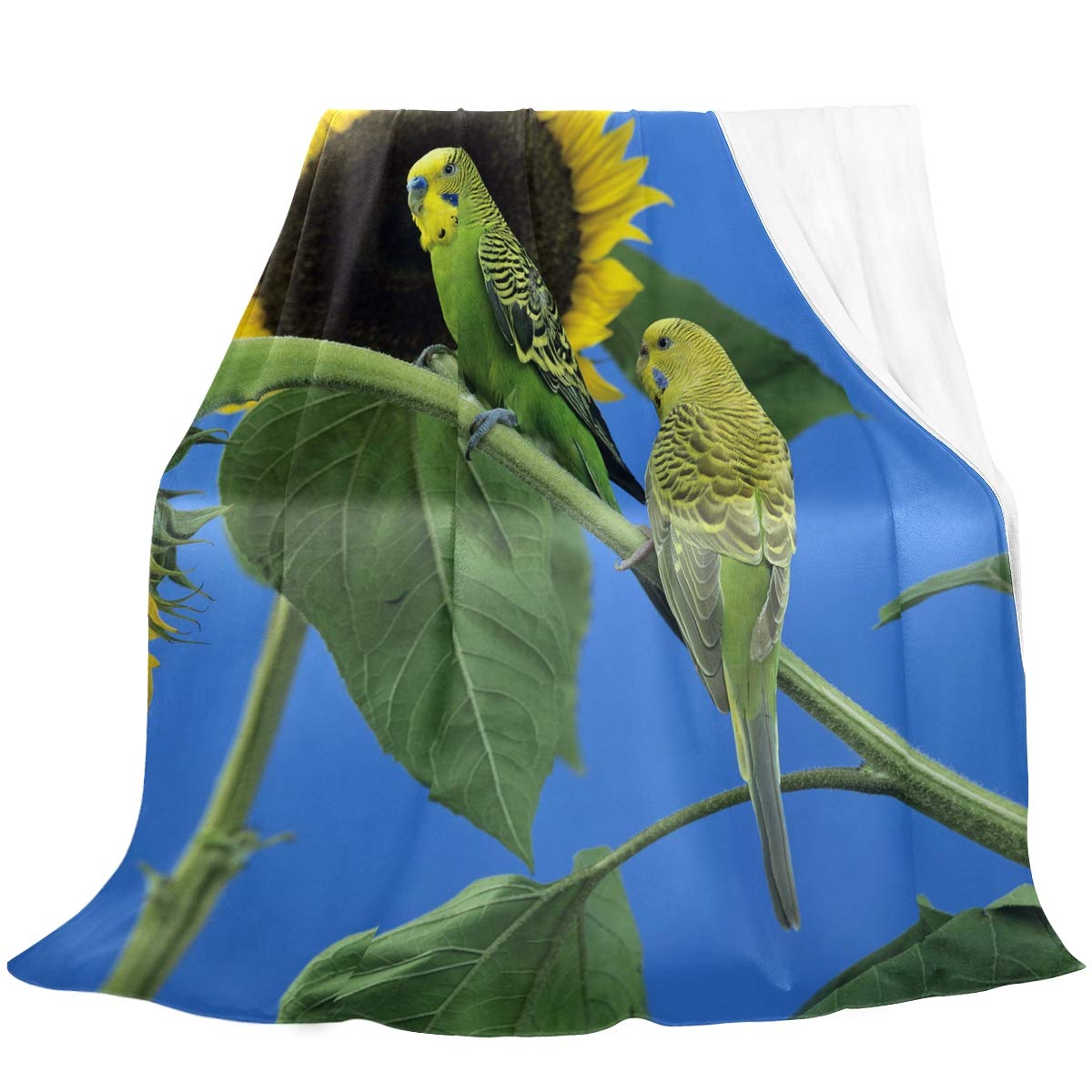 Oarencol Green Birds Sunflower Throw Blanket - Soft Cozy Flannel Fleece Twin Blanket (60