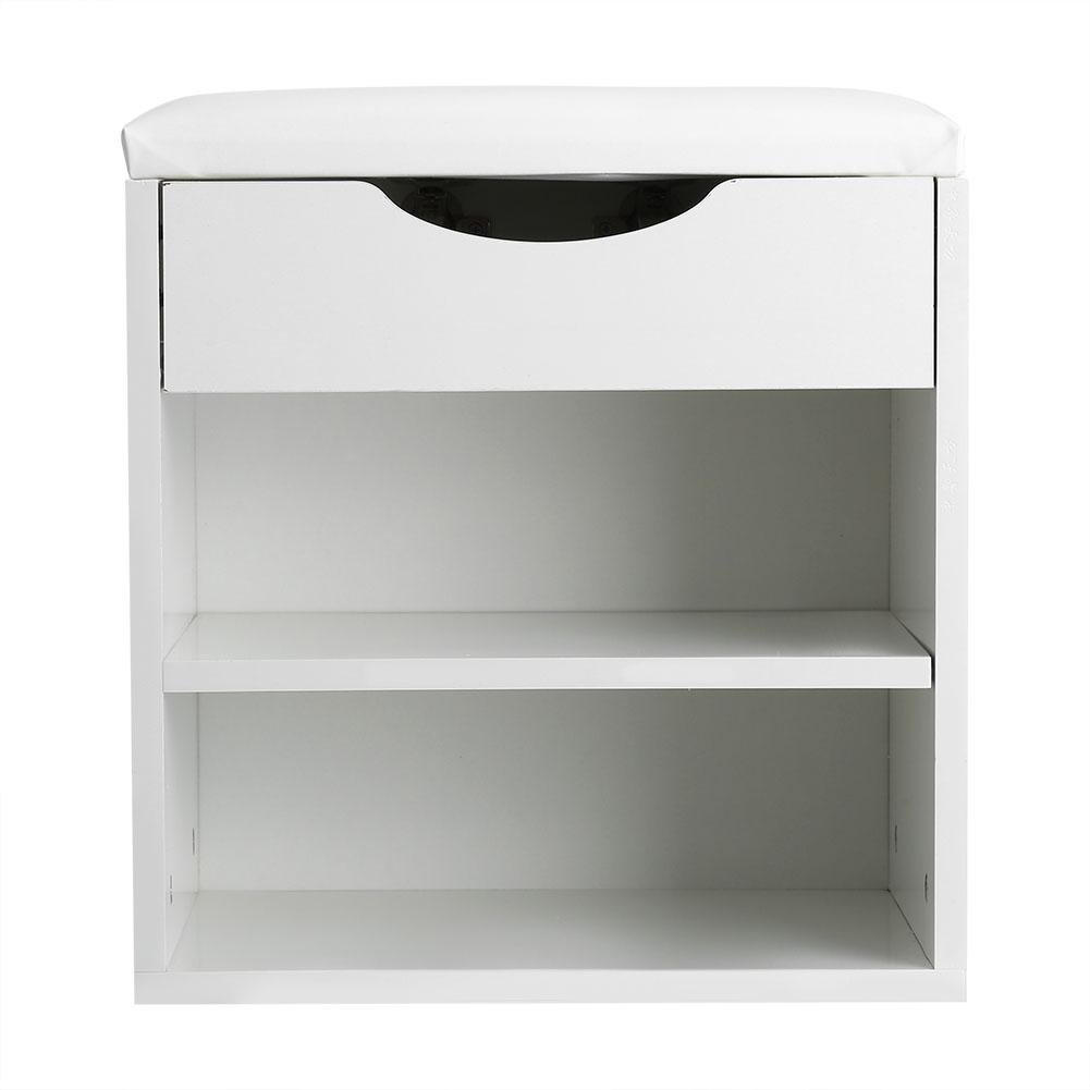 2-Tier Wooden Shoe Bench with Upholstered Seat - Entryway Shoe Storage Organizer, Shoe Rack & Dressing Stool for Bedroom, Living Room, Hallway (15.94 x 11.89 x 16.5 Inches) - Perfect for Small Space Organization & Quick Shoe Changes