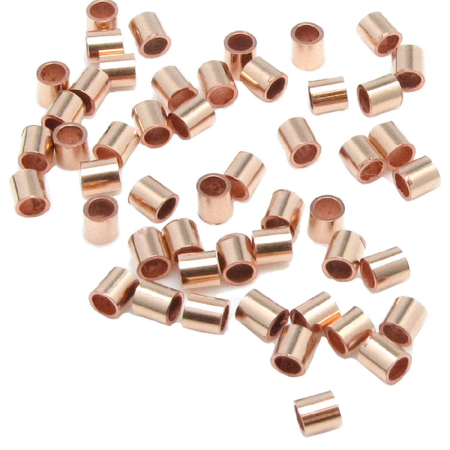 50 Pcs 14K Rose Gold Filled 2mm Round Crimp Tube Beads - Jewelry Spacer Beads & Findings for Bracelets, Necklaces, DIY Jewelry Making - Perfect for Beading, Crafting & Professional Jewelry Design