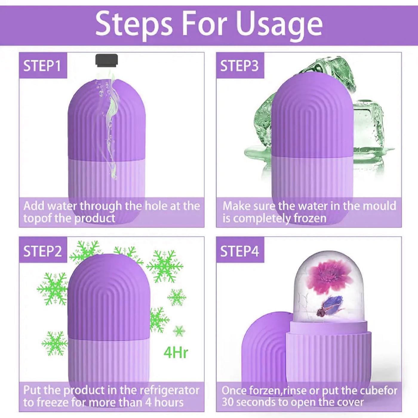 Natural Glow Ice Roller for Face, Eyes & Neck – Reusable Anti-Wrinkle Silicone Facial Massager (2-Pack, Violet) | Reduce Puffiness & Dark Circles, Soothe Skin for a Radiant Look – Perfect for Morning Routine & Post-Workout Recovery