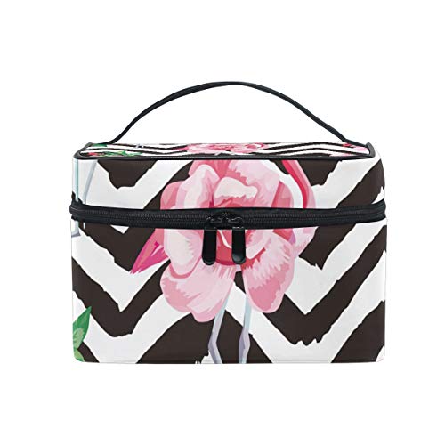 Pink Floral Flamingo Cosmetic Bag - Waterproof Travel Makeup Organizer with Multifunction Storage for Toiletries, Train Case & Portable Beauty Essentials | Perfect for Travel, Gym & Daily Use