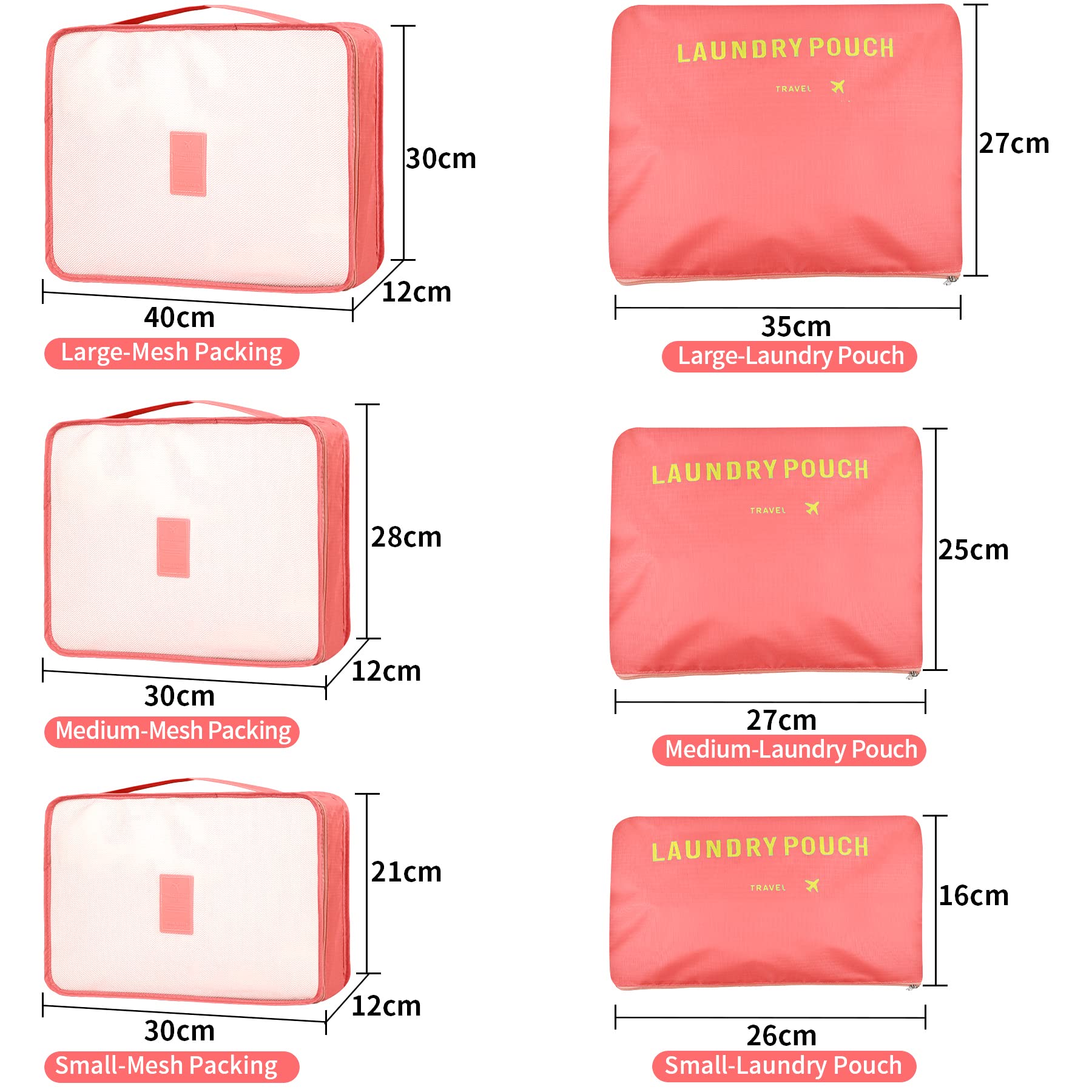 Coolzon 6-Piece Watermelon Red Packing Cube Set - Travel Organizer Cubes for Luggage & Suitcases - Perfect for Vacations, Business Trips & Weekend Getaways