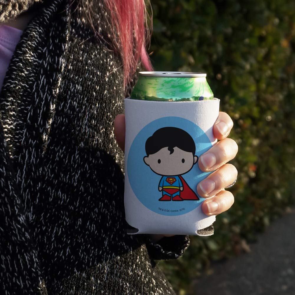 Superman Cute Chibi Character Collapsible Can Cooler - Insulated Beverage Sleeve & Drink Holder for Beer, Soda & Cans - Perfect for Parties, BBQs, Picnics & Outdoor Events