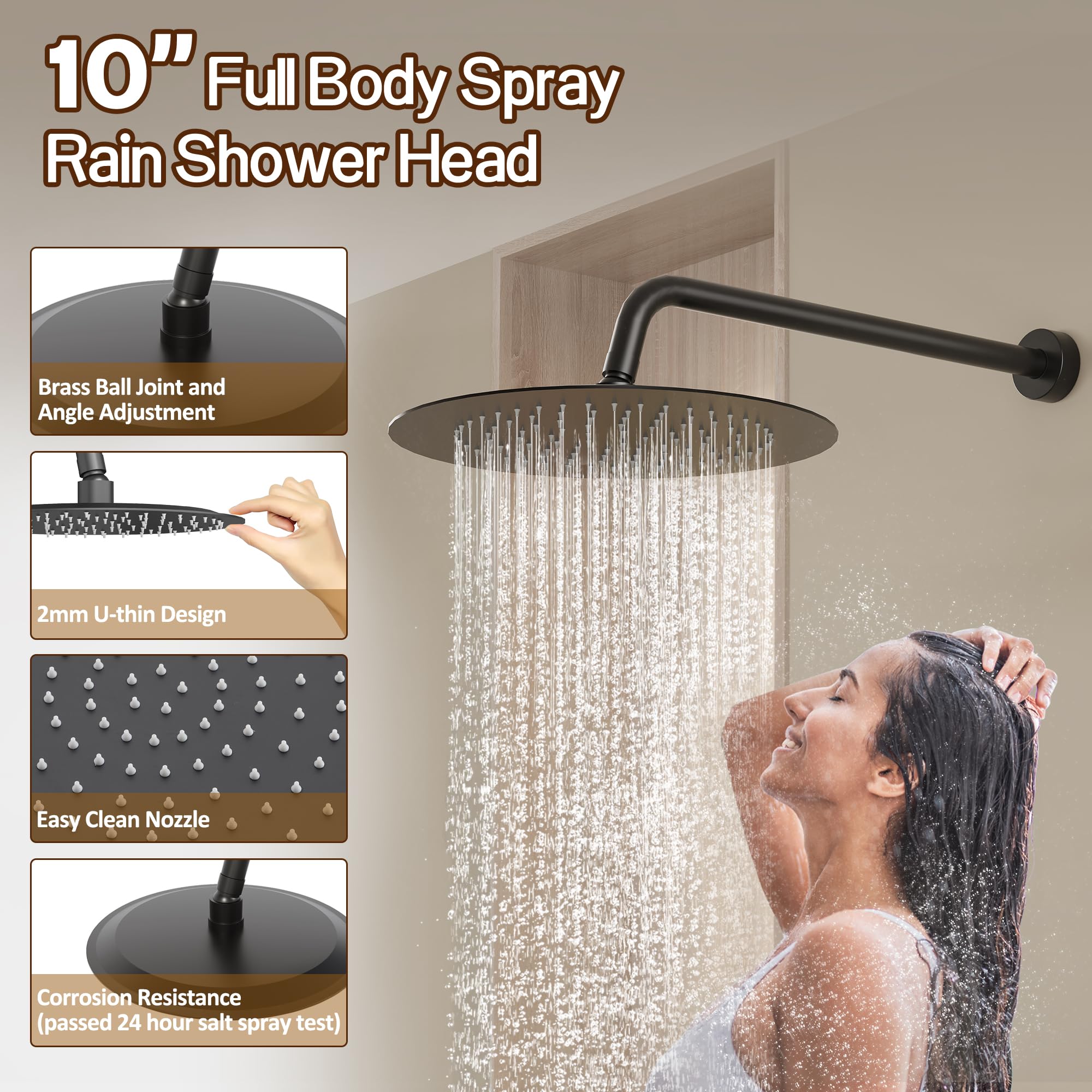 Gabrylly Black Wall Mounted Slide Bar Shower System - 10