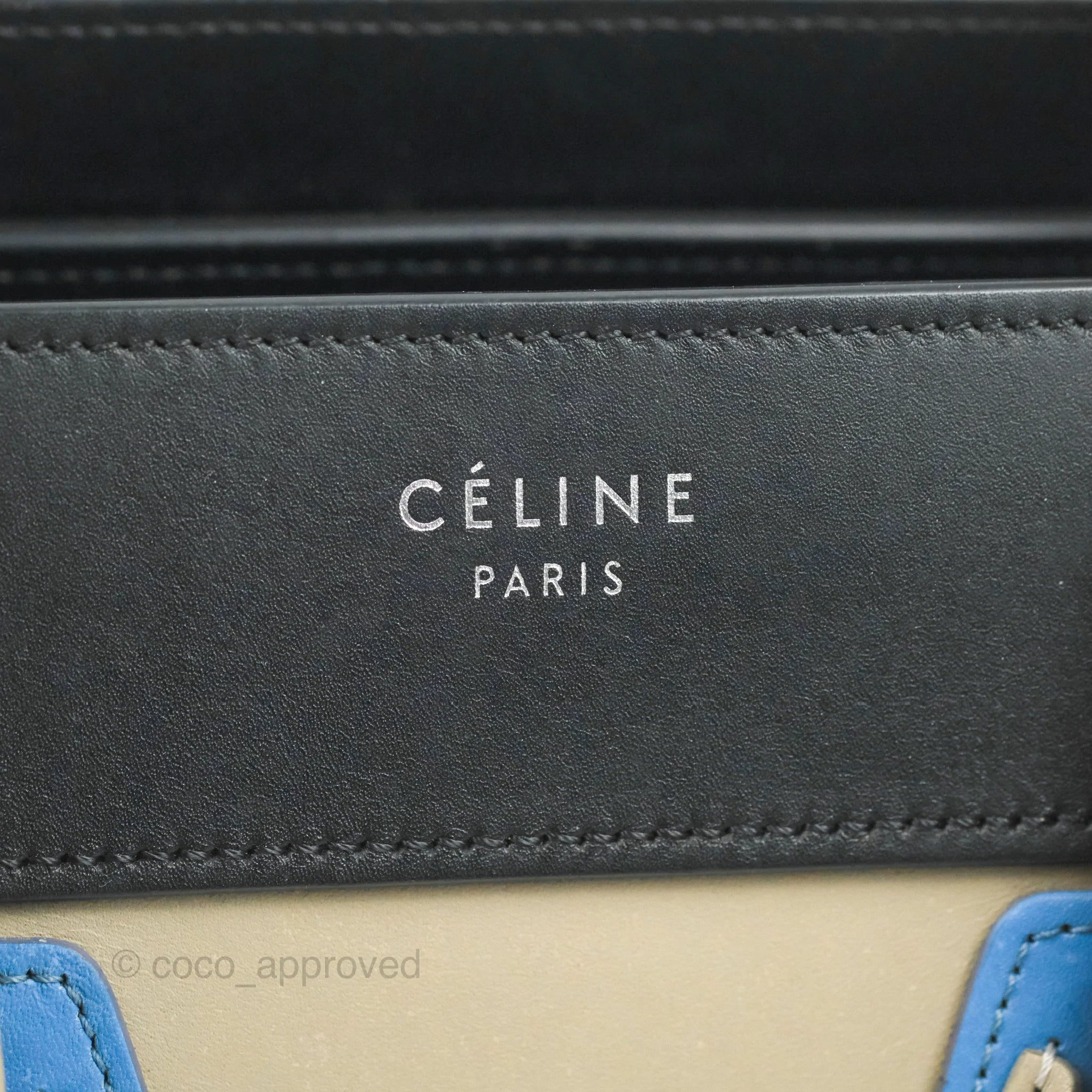 Celine Micro Luggage Bag in Taupe, Blue & Black Calfskin Leather - Perfect for Work, Travel & Everyday Luxury Handbag