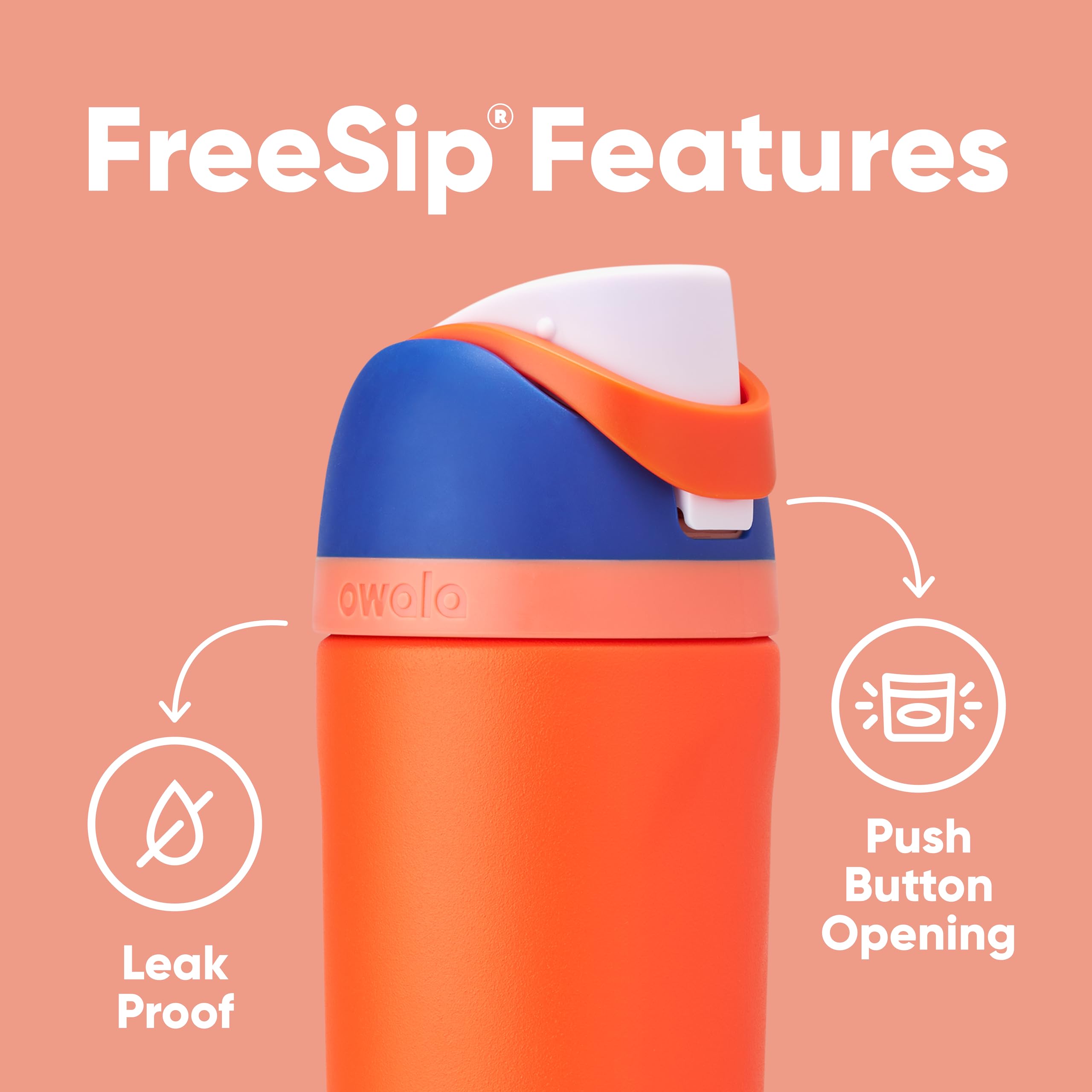 Owala Kids FreeSip Insulated Stainless Steel Water Bottle with Straw - 16oz BPA-Free Leak Proof Water Bottle for Boys & Girls - Perfect for School, Sports, Travel & Outdoor Activities - Blue Citrus