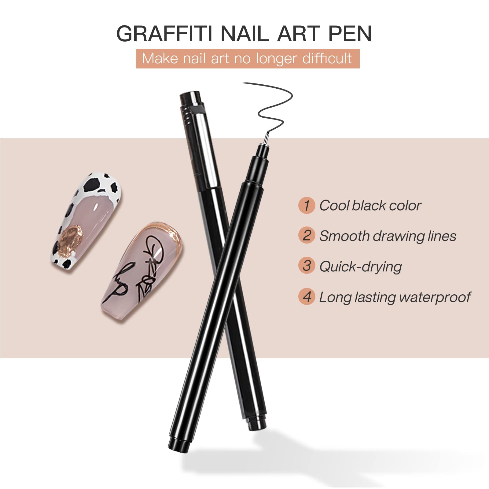 3-Piece Nail Art Pen Set - Waterproof Fine Tip Liner Brush for DIY Abstract Lines & Flower Designs | Professional Nail Art Supplies Tools (Black) | Perfect for Salon, Home Manicures & Creative Nail Art Designs