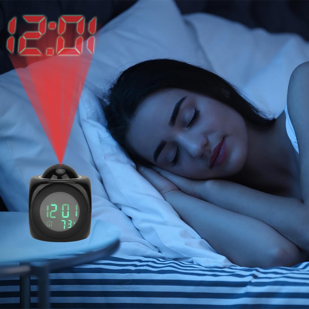 Wireless Projection Alarm Clock with LED Display, Digital Time & Temperature Projector for Bedroom Ceiling - Perfect for Nightstand, Kids Room, Home Office & Sleep Timer Use