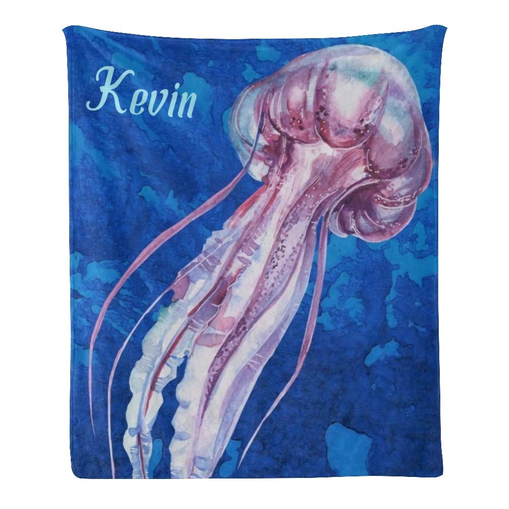 Custom Personalized Fleece Throw Blanket with Name & Ocean Jellyfish Design - Soft 50x60 Inch Blanket for Gifts, Bed, Sofa & Cozy Home Decor