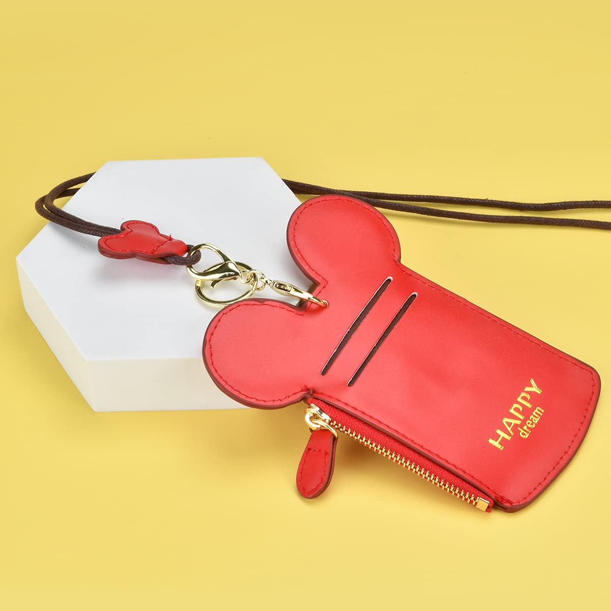 BUUFAN Stylish Red PU Leather Student ID Card Holder Lanyard Neck Pouch with Coin Wallet - Travel Essentials for Students, Women, Kids & Teens - Perfect for School, Work, Travel & Daily Use