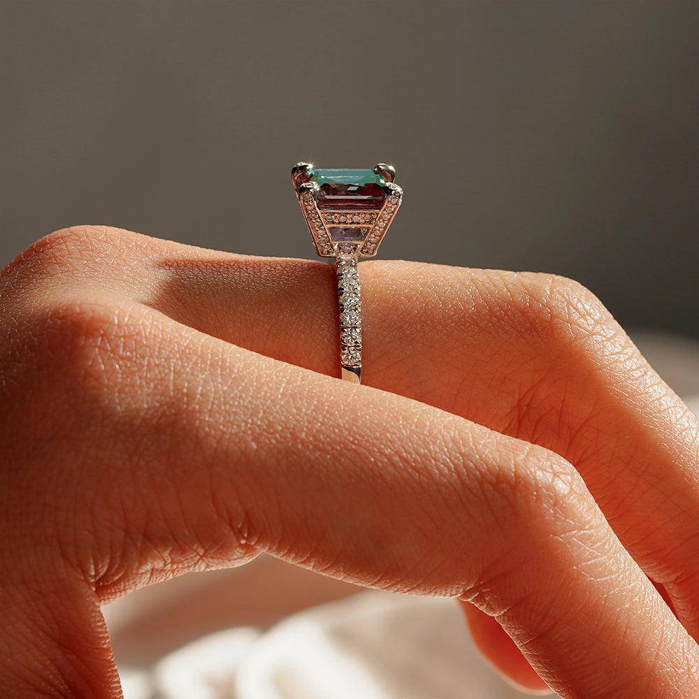 3 CT. Princess Cut Alexandrite Engagement Ring With Moissanite Accents - Perfect for Proposals, Anniversaries & Special Occasions