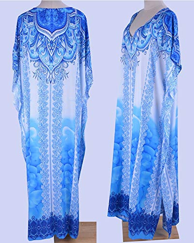 Elegant Women's Long Tunic Kaftan Maxi Dress with Batwing 3/4 Sleeves - Plus Size Summer Beach Cover Up Dress for Vacation, Pool Party & Boho Chic Outfits