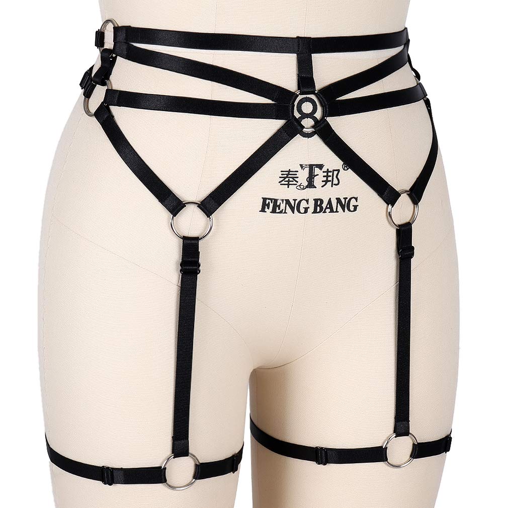 Sexy Women's Punk Harness Garter Belt - Adjustable Elastic Strappy Lingerie with Thigh Straps for Stockings | Gothic Fashion, Burlesque Costume, Fetish Wear & Nightclub Outfits