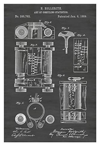 Hollerith Compiling Statistics Machine Poster - Vintage Computer Patent Print Wall Art in Multiple Sizes & Colors | Home Office Decor, Tech History Gift for Engineers