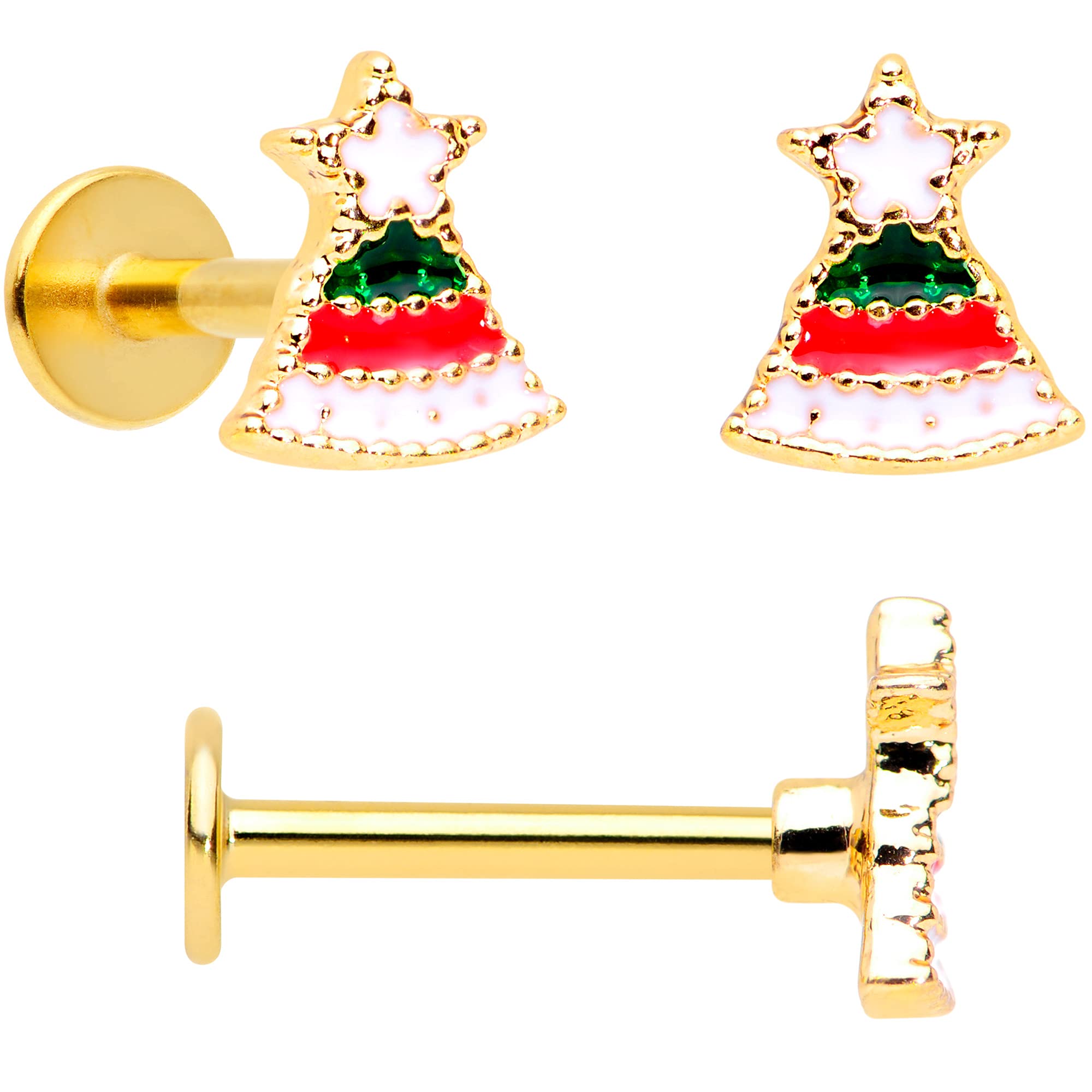 Body Candy 16G Women's PVD Steel 3-Piece Red & White Candy Cane Santa Lip Ring Set - Labret, Monroe, Cartilage, Tragus Piercing Jewelry (1/4