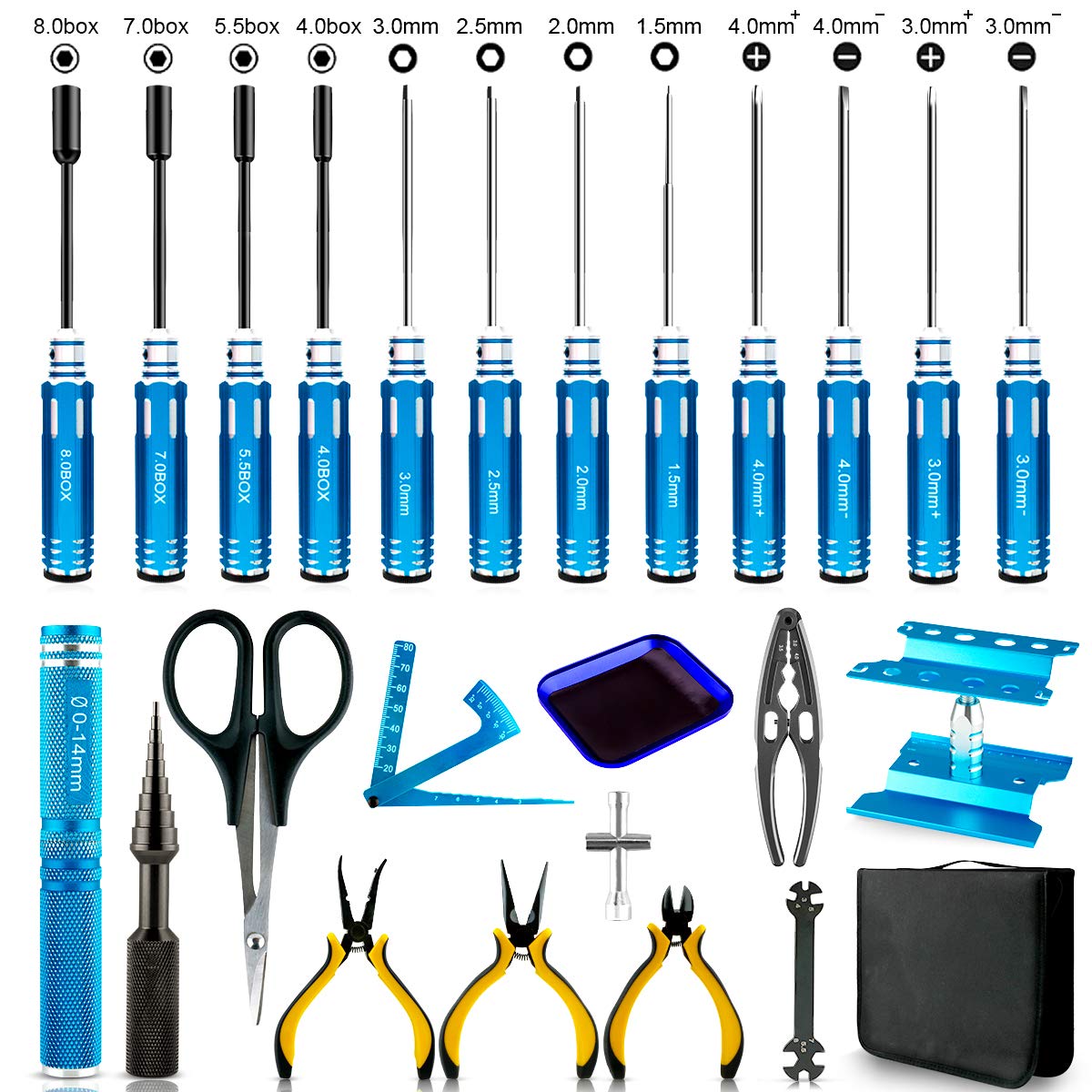 24PCS RC Hex Screwdriver Tool Kit with Phillips Head, Allen Wrench & Pliers - Perfect for RC Cars, DJI Drones, Traxxas Boats & Quadcopter Maintenance | DIY Repair & Model Building Essential Tools