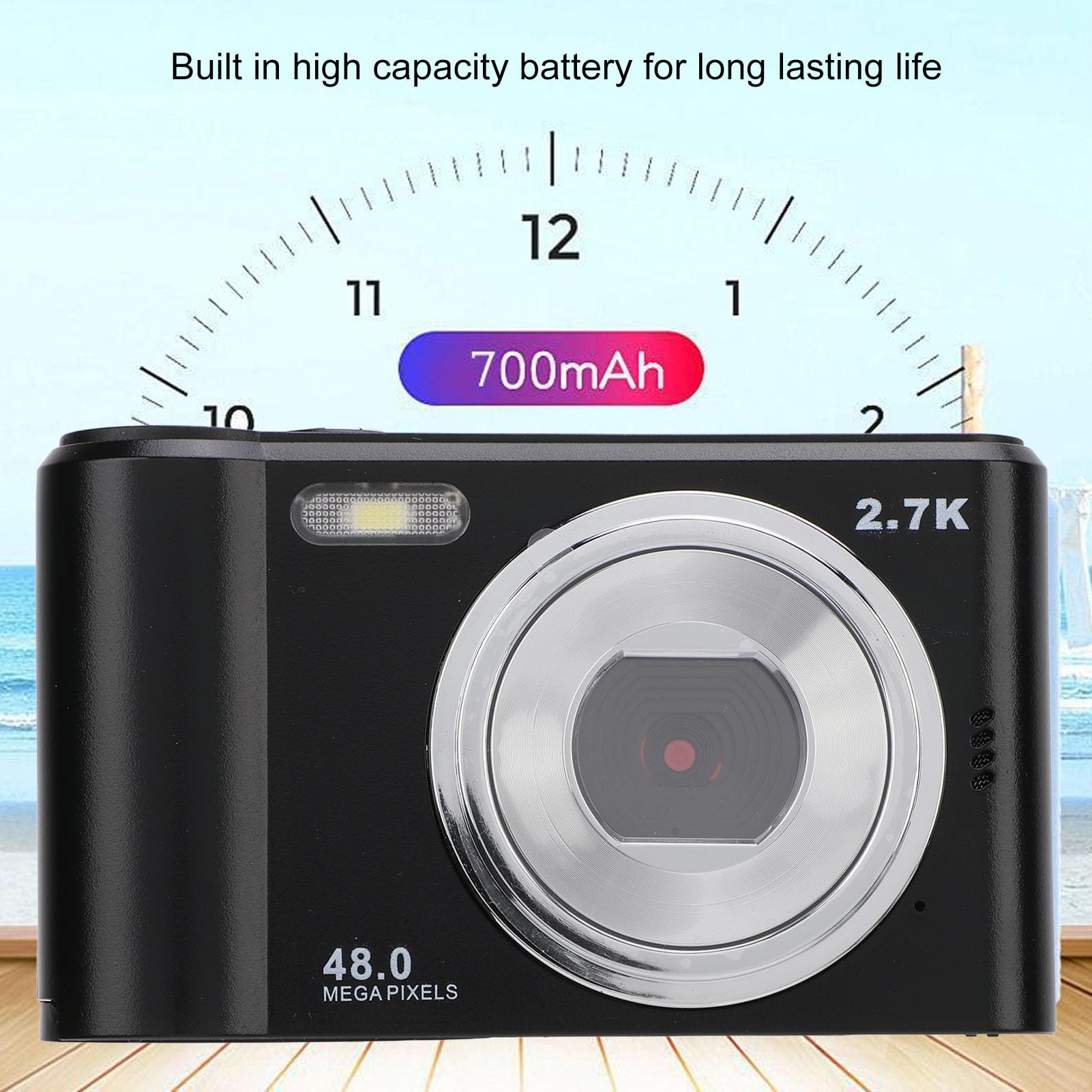 48MP 2.7K Digital Video Camera with 8x Zoom & Type-C Charging - HD Vlogging Camera for YouTube, Travel, Sports & Family Events (Black)