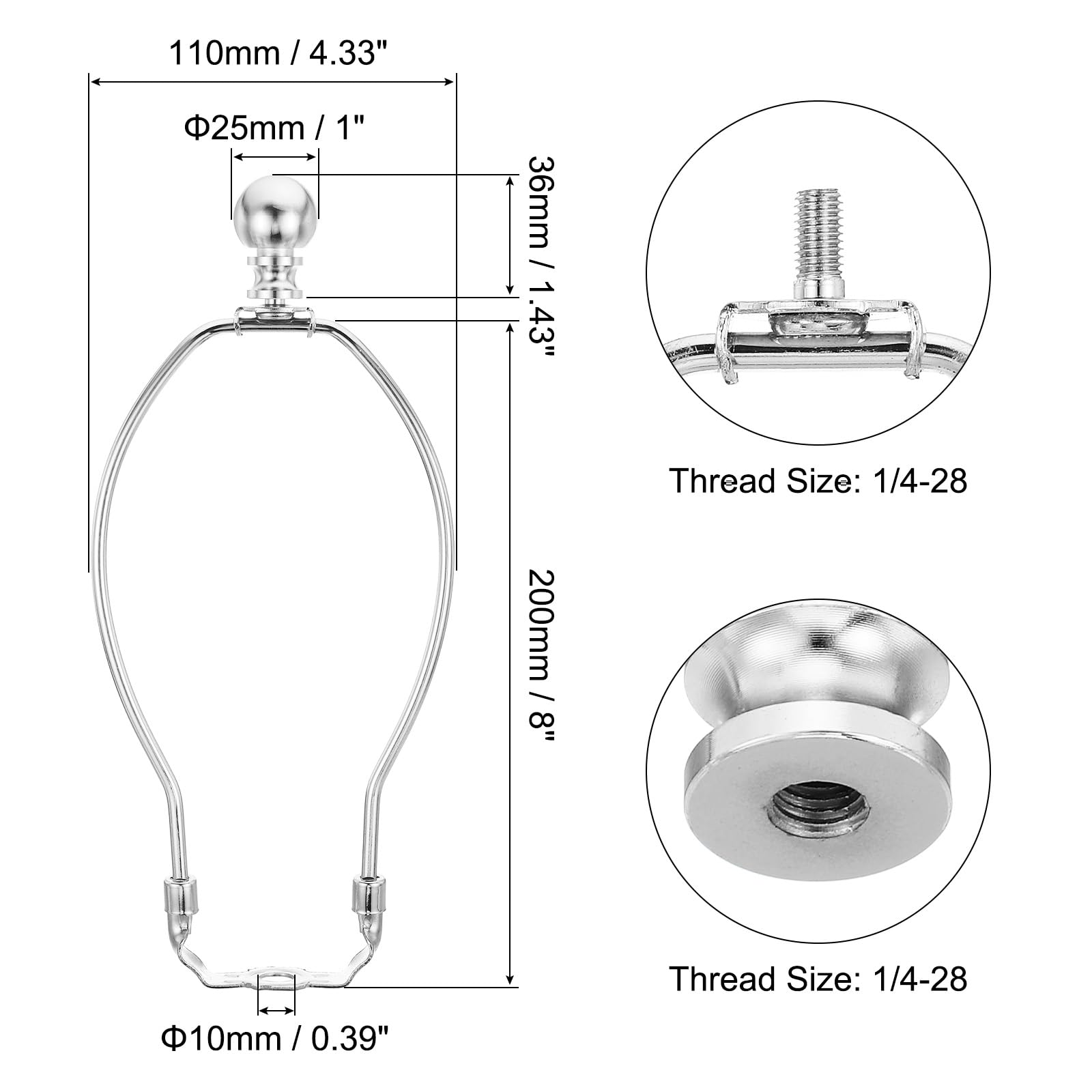 PATIKIL 8 Inch Lamp Harp Kit with Finial - Detachable Lamp Shade Bracket Holder for DIY Table & Floor Lamps (Chrome Finish) - Perfect for Home Decor, Living Room Lighting & Bedroom Ambiance