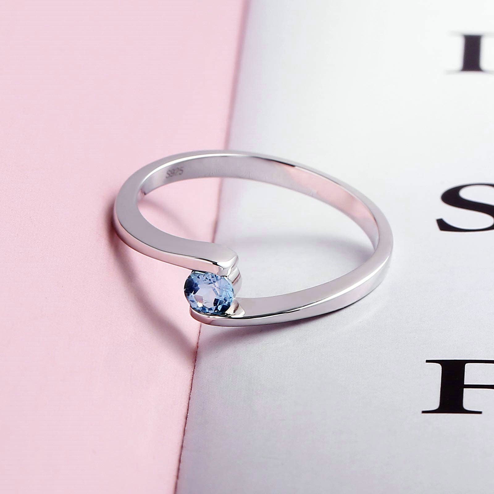 Gualiy Sterling Silver Rings for Women - Elegant Blue Round Topaz Wedding & Engagement Rings, Sizes 4-11 | Perfect for Proposals, Anniversaries & Special Occasions