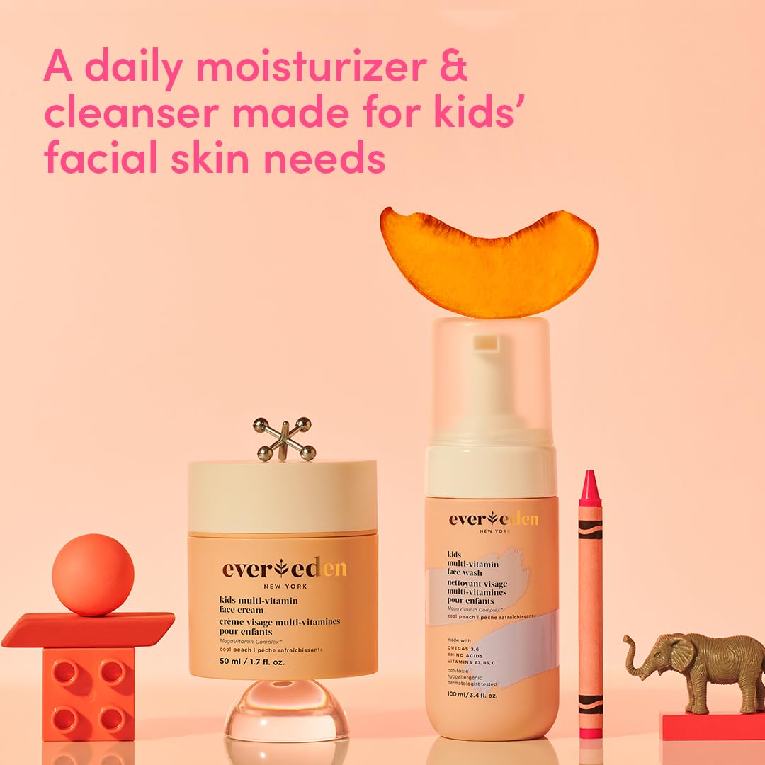Evereden Complete Kids Hair & Skin Care Set - Gentle Vegan Shampoo, Conditioner, Face Wash & Moisturizer for Children 3+ | Detangling Brush Included | Perfect for Daily Bath Time & School Morning Routine