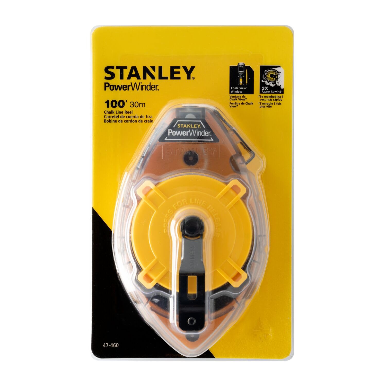 Stanley 47-460 Powerwinder Chalk Reel - Professional Construction Chalk Line Tool for Carpentry, Masonry & DIY Projects | Perfect for Marking Straight Lines on Floors, Walls & Concrete Surfaces