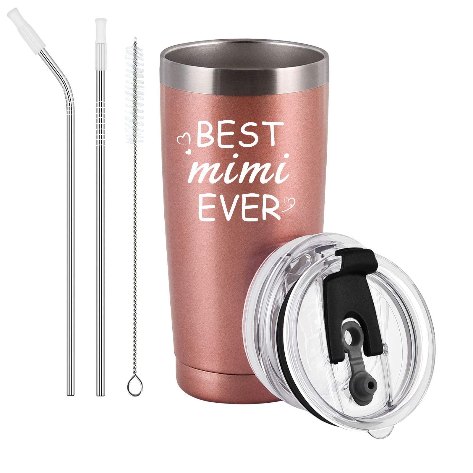 **Premium 20oz Rose Gold Insulated Stainless Steel Tumbler with Lid - Best Travel Mug for Mimi, Grandma & Women - Ideal Christmas, Birthday & Mother's Day Gift - Keeps Drinks Hot/Cold for Hours - Perfect for Coffee, Tea & On-the-Go Hydration**