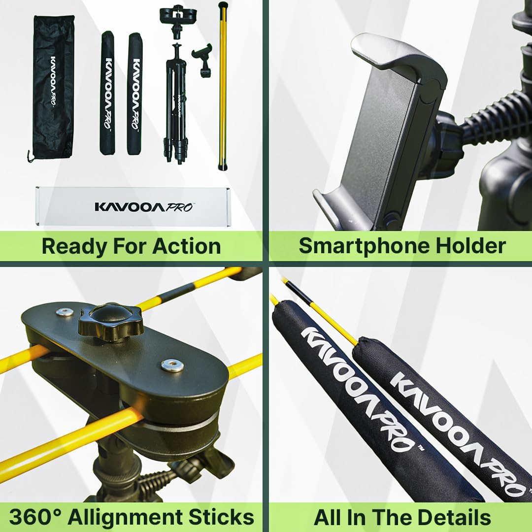 Premium Golf Swing Trainer Kit - 360° Alignment Sticks with Tripod & Smartphone Holder | Professional Golf Training Aid for Perfecting Swing Technique | Ideal for Driving Range Practice & Home Training