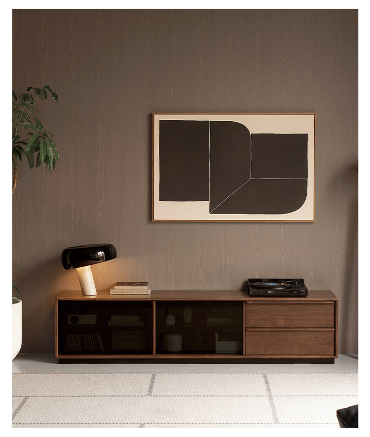 Premium Black Walnut Solid Wood TV Stand - Italian Modern Luxury Design for Living Room & Home Theater Setup