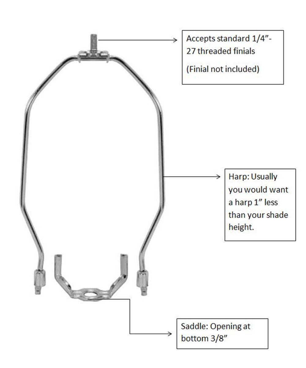 11H Polished Nickel Heavy Duty Harp Fitter for Lamp Shades - Perfect for Chandeliers, Table Lamps & Floor Lamps Replacement Parts
