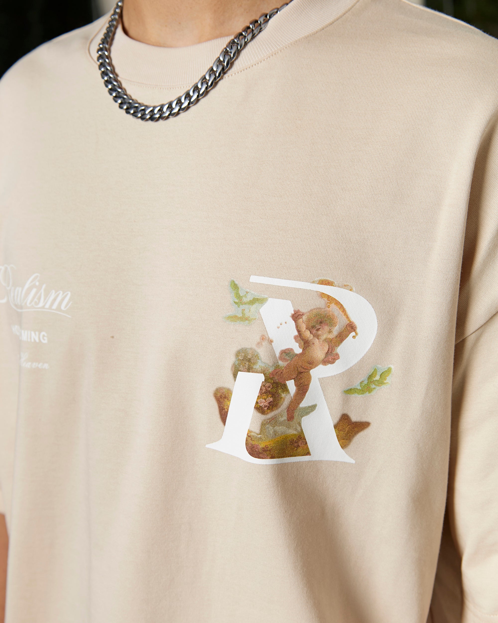 SSS Realism Realm of Angels Graphic Tee - Sandstorm Color | Trendy Streetwear for Men & Women | Perfect for Casual Outfits & Urban Fashion