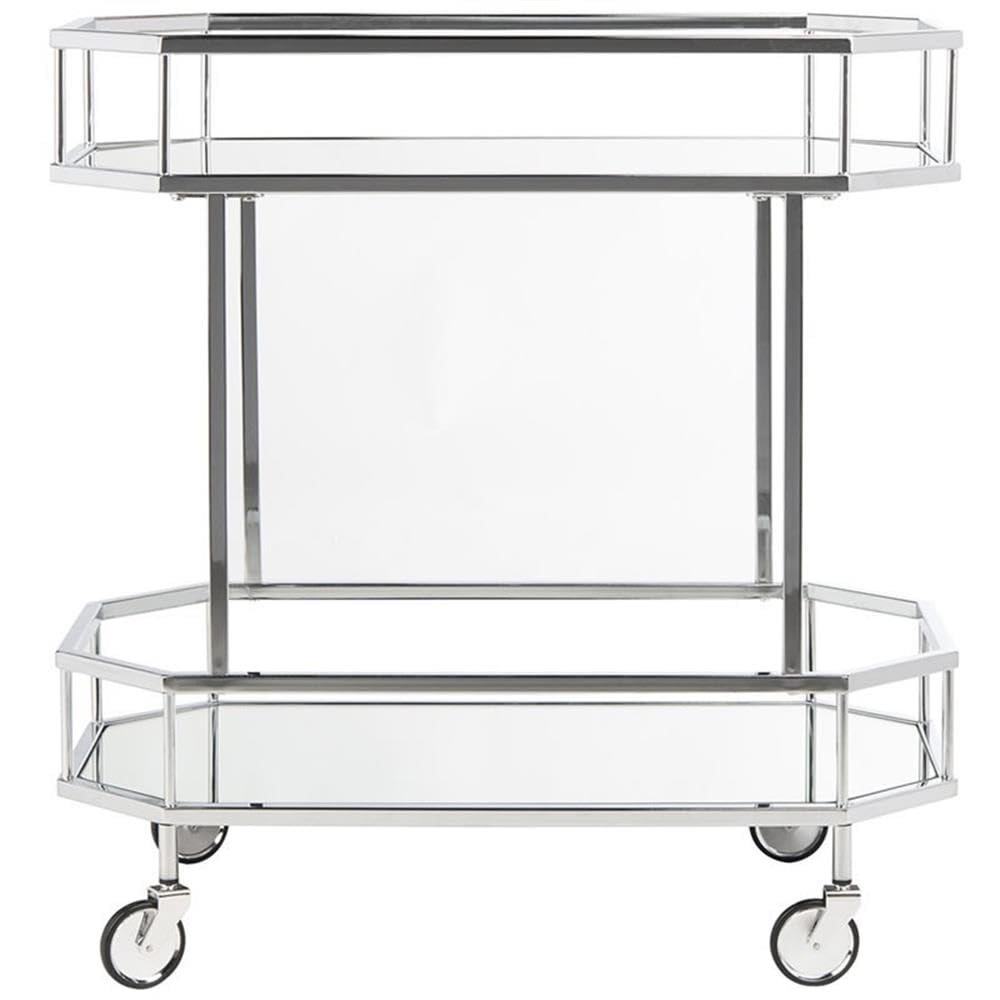 Safavieh Silva Bar Cart - Silver & Mirror Finish - Elegant Rolling Drink Cart for Home Bar, Living Room, or Kitchen - Perfect for Cocktail Parties & Entertaining