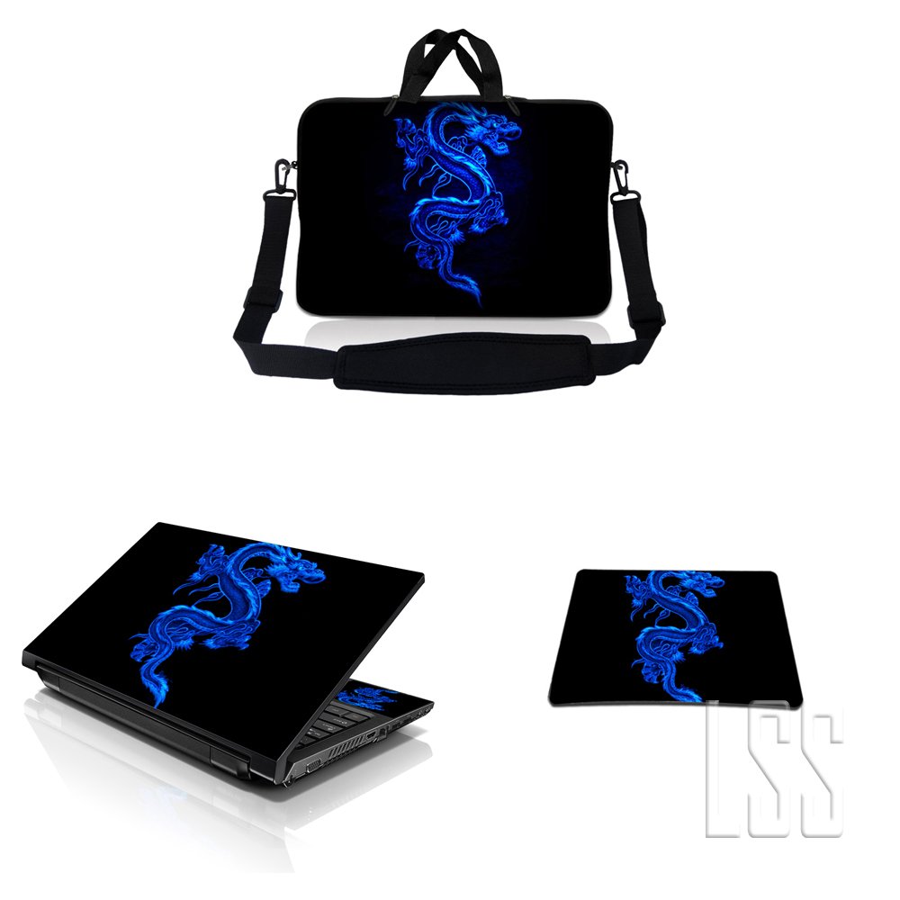 LSS 15 15.6英寸笔记本电脑&MacBook PRO信使斜挎包套装，含匹配笔记本贴膜&鼠标垫，适用于14/15/15.6英寸或更小尺寸笔记本 - 蓝龙，商务办公、校园学习、旅行携带的理想选择