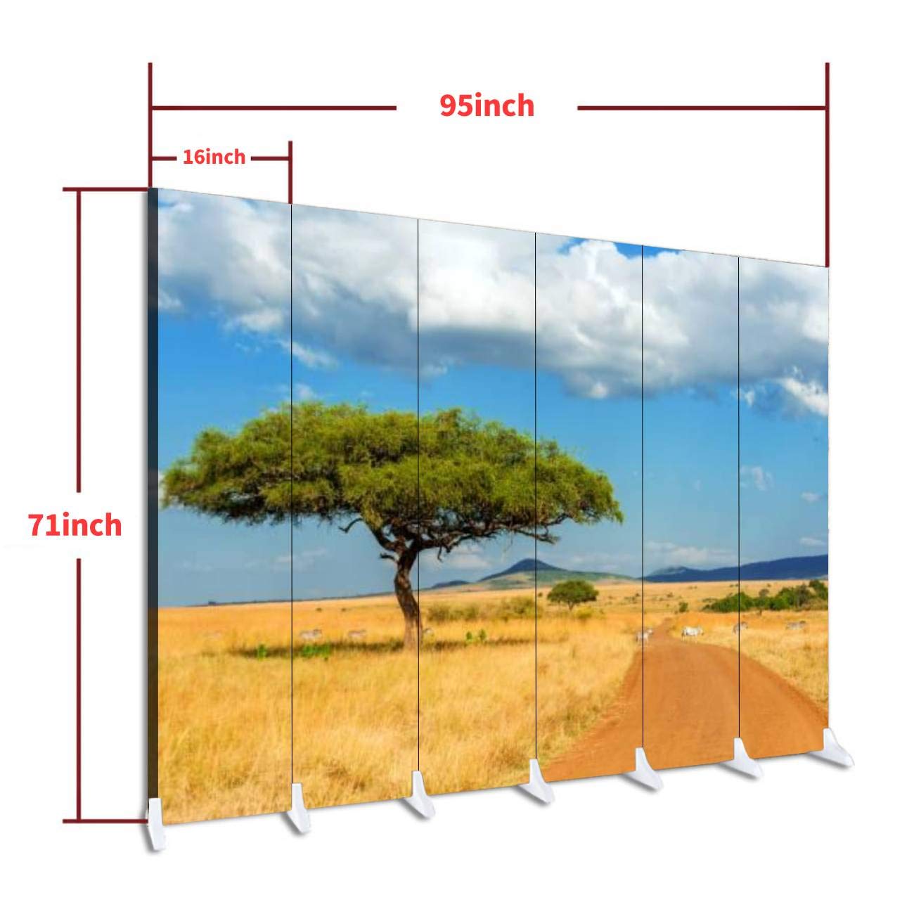 6-Panel Wooden Room Divider with African Tree Landscape - Foldable Privacy Screen, Dual-Sided Canvas Partition for Indoor Spaces | Perfect for Home Office, Bedroom Separation & Decorative Display