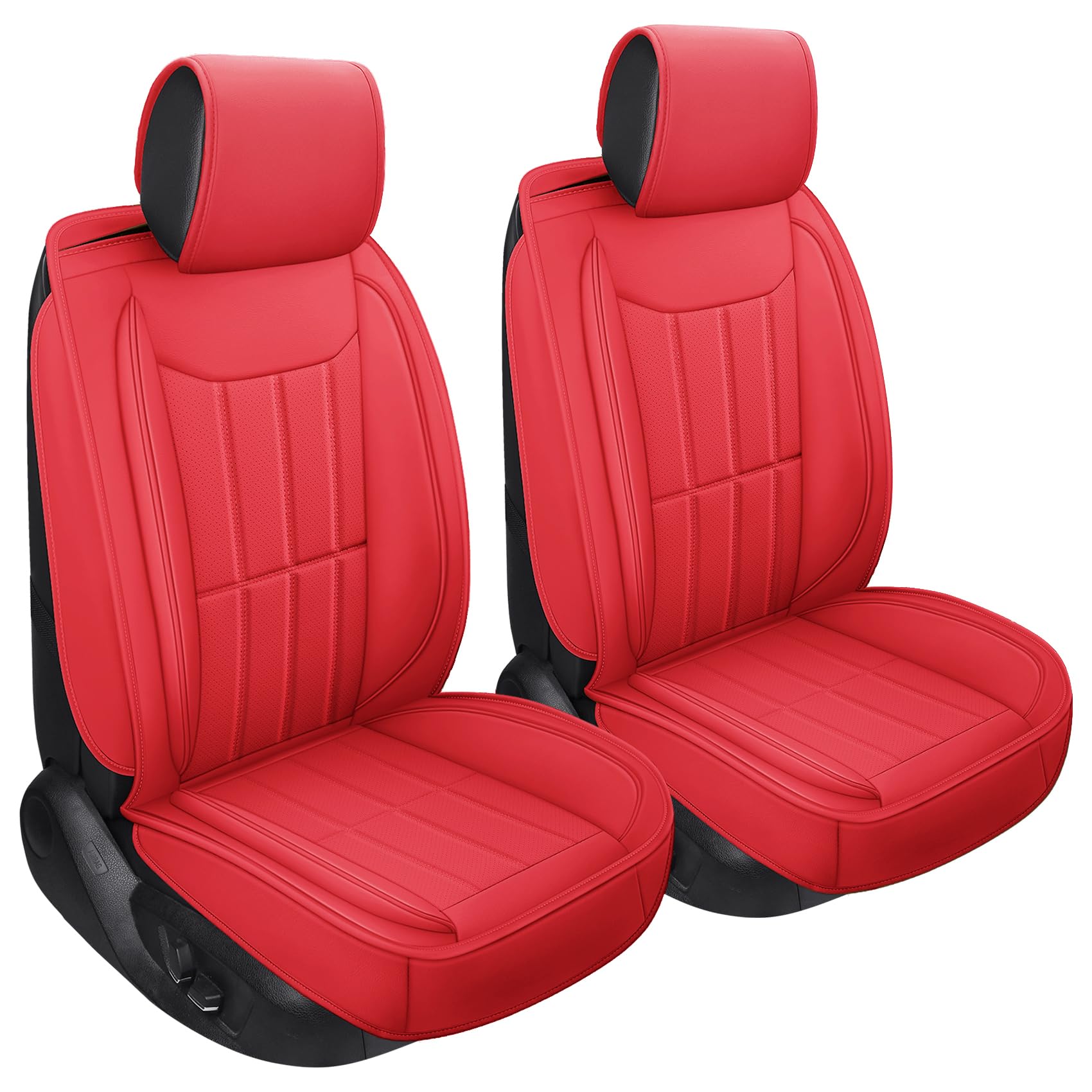 Premium PU Leather Car Seat Covers ST-003 (Front Pair, Red) - Universal Fit for Most Cars, SUVs & Trucks | Easy Installation, Comfort & Protection | Ideal for Daily Commute, Road Trips & Family Travel