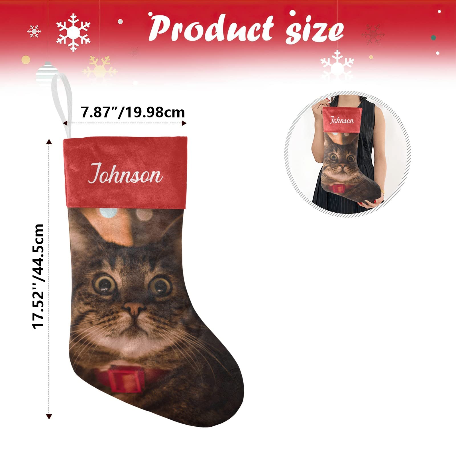 Personalized Christmas Stockings for Cats & Dogs - Custom Name Embroidered Pet Xmas Socks (17.52 x 7.87 Inch) - Perfect Holiday Gift for Pet Lovers & Festive Home Decor