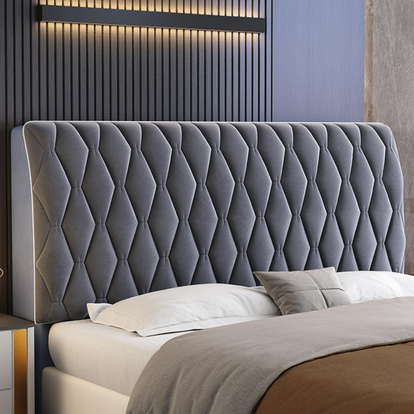 EFELIM Velvet Headboard Cover for King, Queen, Full & Twin Size Beds - Dustproof & Protective Slipcover (Dark Gray, 150cm/59in Height, Fits Headboards Under 85cm/33