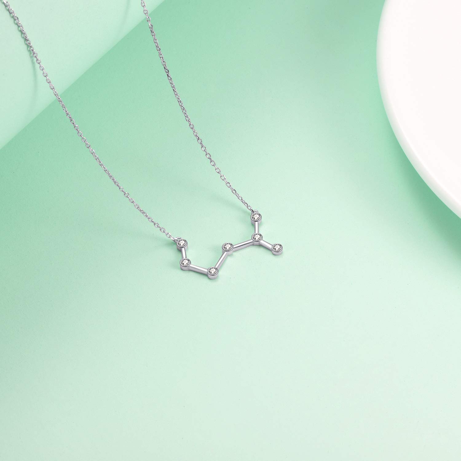 AOBOCO Sterling Silver Zodiac Necklace with Austrian Crystals - 12 Constellation Horoscope Astrology Pendant for Women | Perfect Birthday, Anniversary & Spiritual Gift for Her | Elegant Everyday Wear & Special Occasion Jewelry