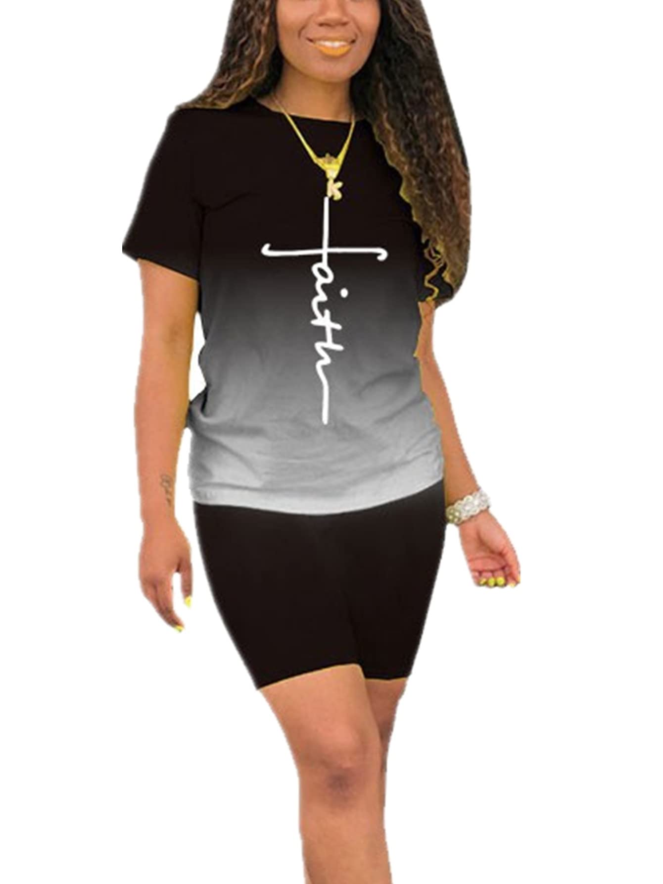 Women's Plus Size 2-Piece Casual Short Sets - Summer Tracksuit Outfits in Black (Size M) | Lounge Wear, Gym, Running & Street Fashion