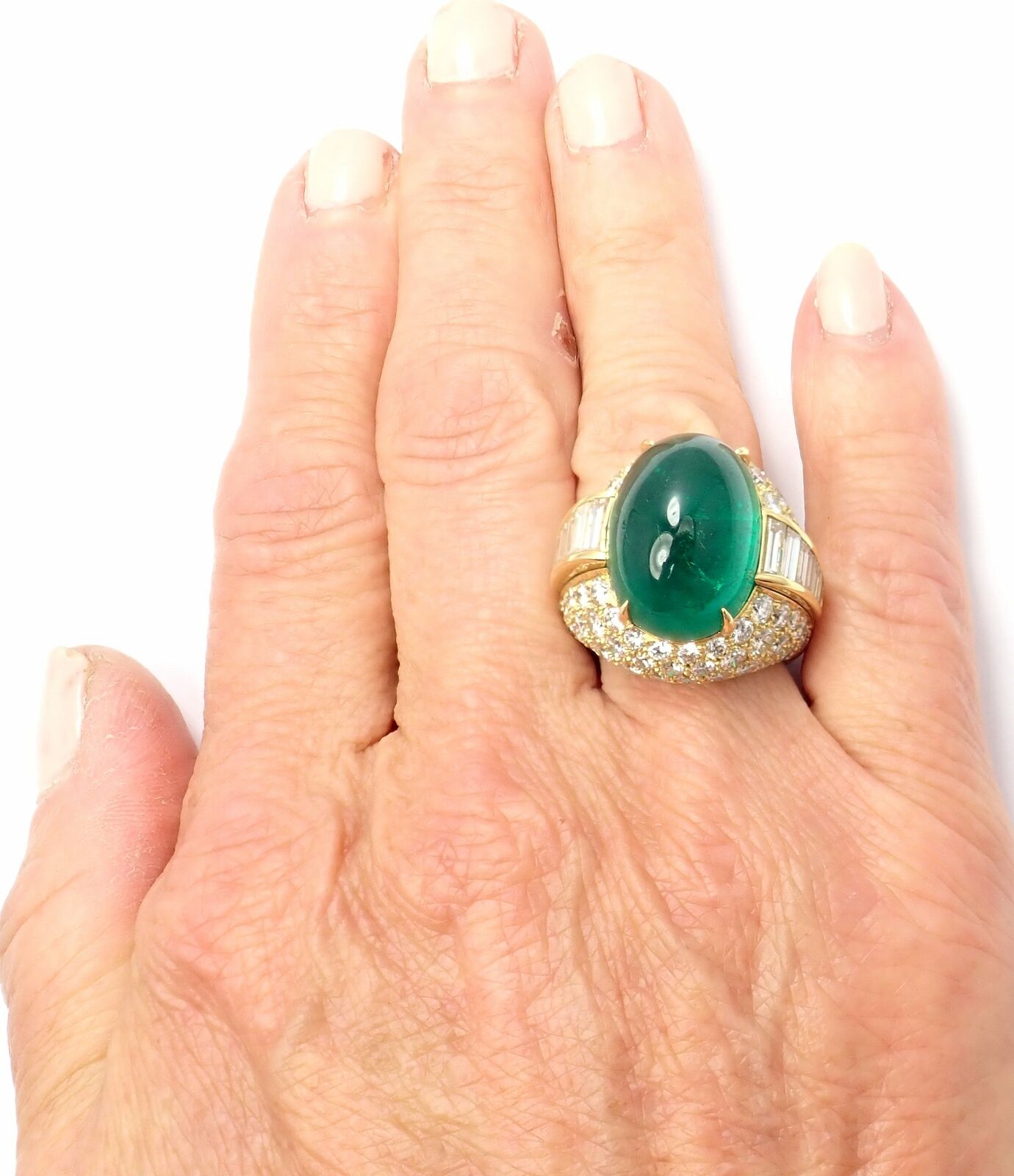 Authentic David Webb 18K Yellow Gold Diamond & Colombian Emerald Ring - AGL Certified Luxury Jewelry for Weddings, Anniversaries & Special Occasions