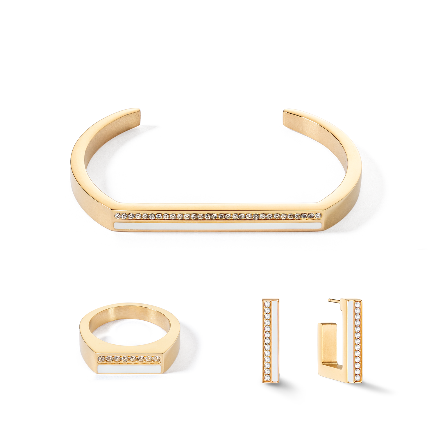 Square Striped Gold and White Ring - Elegant Fashion Jewelry for Women - Perfect for Parties, Weddings, and Everyday Wear