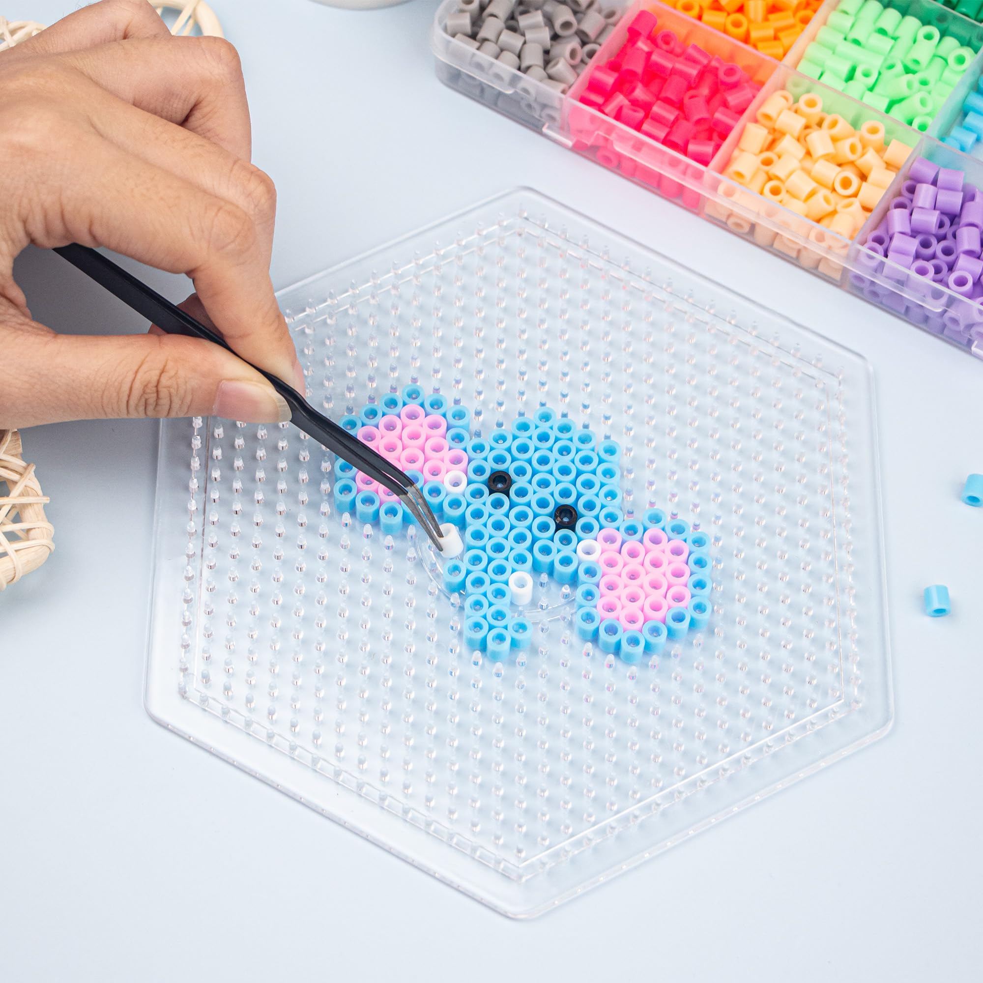 4PCS 5mm Fuse Beads Boards - Large Clear Pegboard Kits with Hexagram Design for Kids Arts & Crafts - Perfect for DIY Jewelry, Keychains and Home Decor Projects