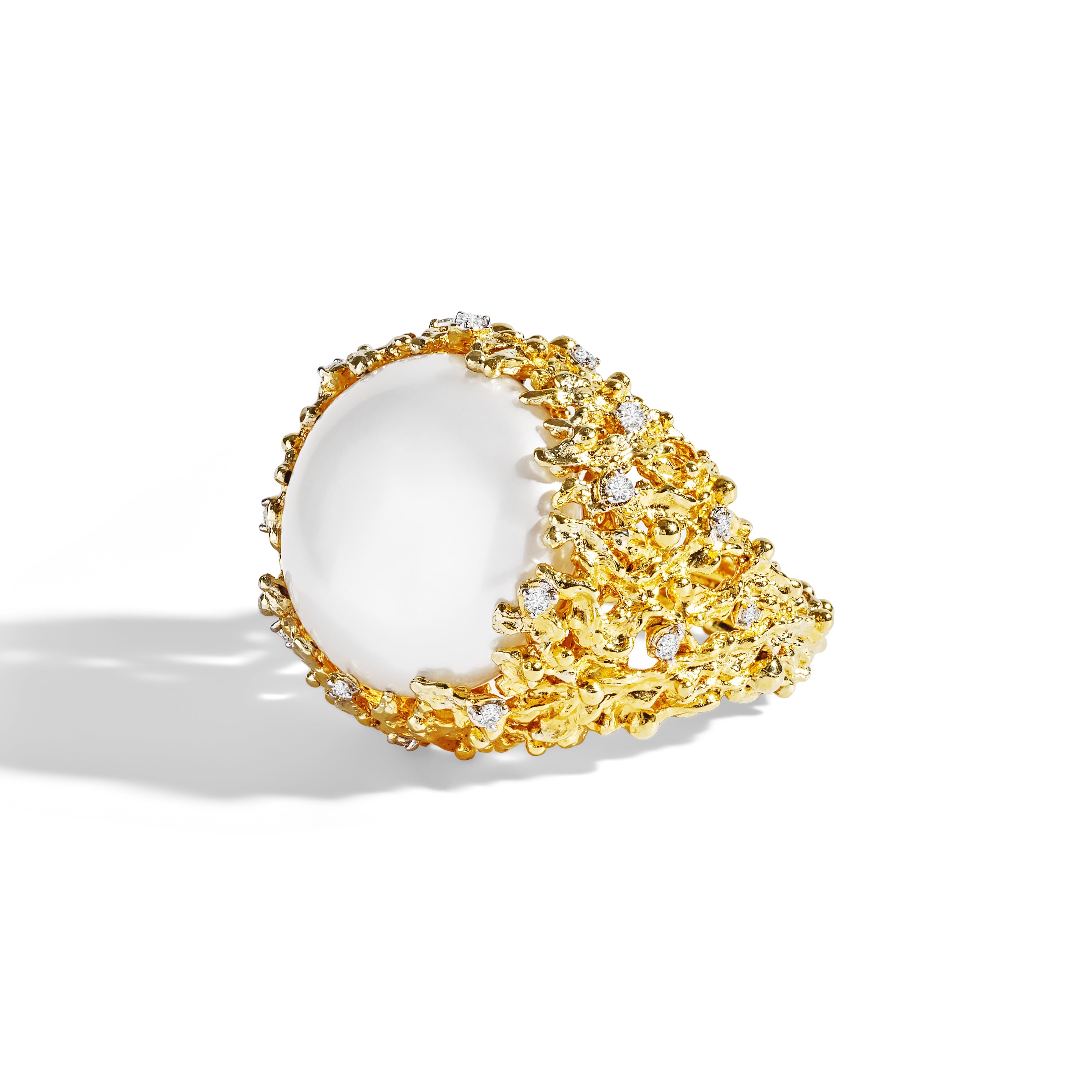 Ocean Ring with Pearl and Diamonds - 14K Gold Jewelry for Women | Elegant Beach Wedding, Anniversary Gift & Everyday Luxury Accessory